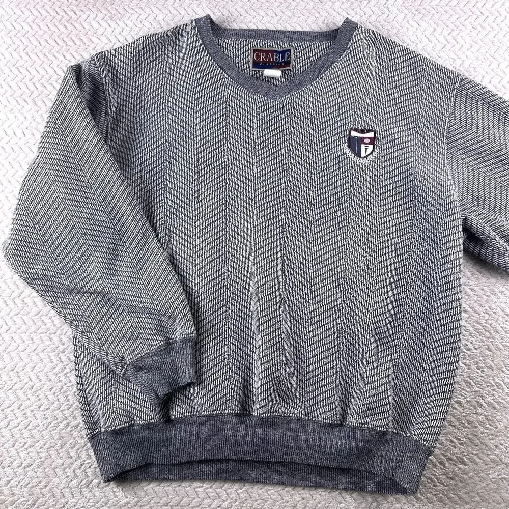 Vintage 1980’s Geometric Adult Large Knit Pullover Sweater Embroidered Golf Gray